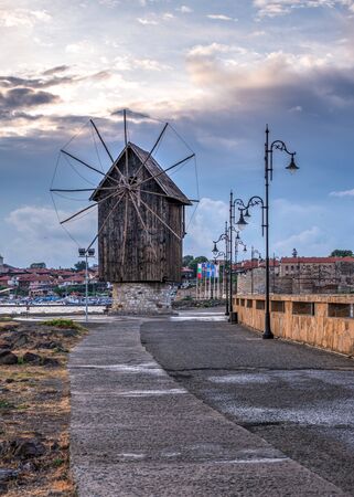 Nessebar, Bulgaria â 07.10.2019.  Old windmill on the way to the ancient city of Nessebar in Bulgariaのeditorial素材