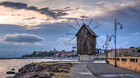 Nessebar, Bulgaria â 07.10.2019.  Old windmill on the way to the ancient city of Nessebar in Bulgariaのeditorial素材