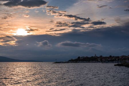 Nessebar, Bulgaria â 07.10.2019.  Dawn over the old town of Nessebar, Bulgariaのeditorial素材