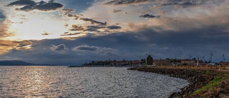 Nessebar, Bulgaria â 07.10.2019.  Dawn over the old town of Nessebar, Bulgariaのeditorial素材