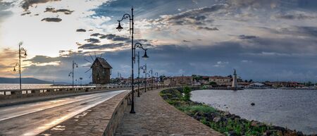 Nessebar, Bulgaria â€“ 07.10.2019.  Road to the old town of Nessebar in Bulgaria, panoramic...