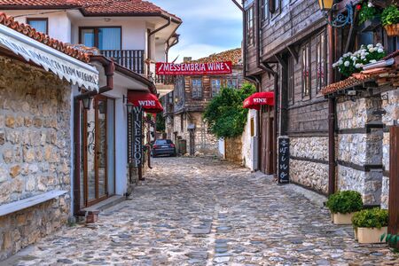 Nessebar, Bulgaria â€“ 07.09.2019. Streets of the old town of Nessebar on a  summer evening