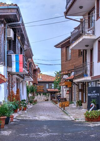 Nessebar, Bulgaria â 07.09.2019. Streets of the old town of Nessebar on a  summer eveningのeditorial素材
