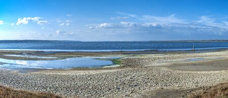 Salty drying lake Kuyalnik near Odessa, Ukraine, on a sunny spring dayのeditorial素材