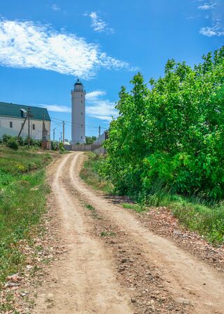 Sanzheyka, Ukraine - 06.09. 2019. Lighthouse near the village of Sanzheyka in Odessa region, Ukraine, on a sunny summer dayのeditorial素材