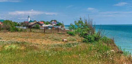 Sanzheyka, Ukraine - 06.09. 2019. The Black Sea coast near the village of Sanzheyka in Odessa region, Ukraine, on a sunny summer dayのeditorial素材