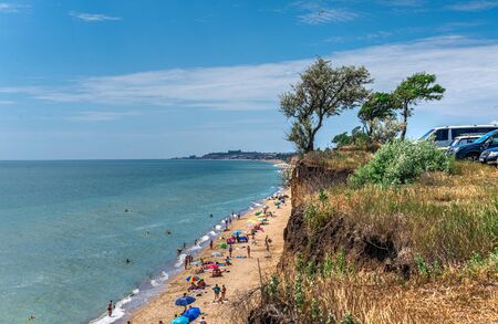 Sanzheyka, Ukraine - 06.09. 2019. The Black Sea coast near the village of Sanzheyka in Odessa region, Ukraine, on a sunny summer dayのeditorial素材