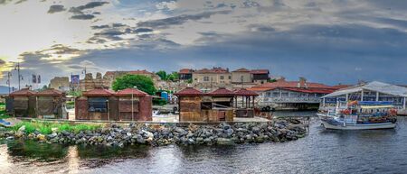 Nessebar, Bulgaria â€“ 07.11.2019.  Pleasure boats at the pier of the old town of Nessebar in...