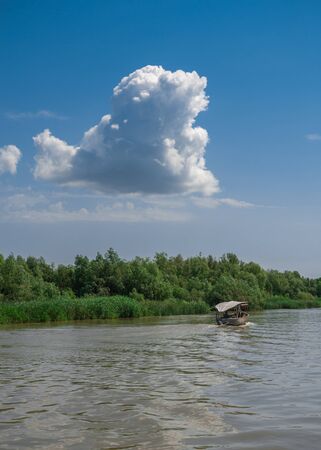 Danube River near the village of Vilkovo, Ukraine, on a sunny summer dayのeditorial素材