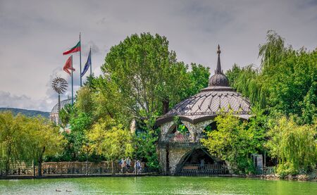 Ravadinovo, Bulgaria â 07.11.2019.  Gazebo by the pond near the Ravadinovo castle in Bulgaria, on a summer sunny dayのeditorial素材