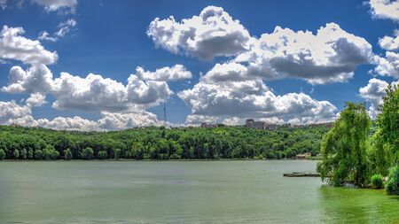 Valea Morilor Lake in Chisinau, Moldova, on a sunny summer dayのeditorial素材