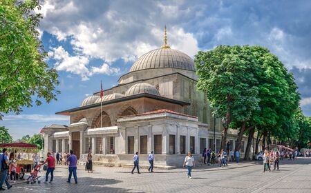 Istambul, Turkey â€“ 07.12.2019. Tomb of Sultan Ahmet on a cloudy summer day, Istanbul, Turkey