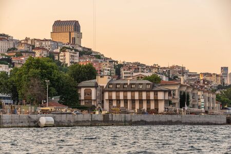 Istambul, Turkey â 07.12.2019. Panoramic view from the sea to the right bank of the Bosphorus at sunsetのeditorial素材
