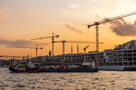 Istambul, Turkey â€“ 07.12.2019. Panoramic view from the sea to the right bank of the Bosphorus...