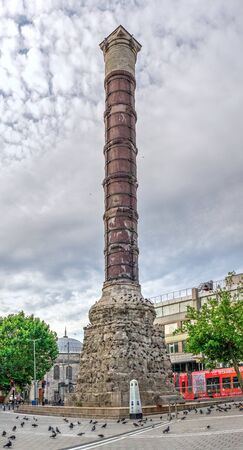 Istambul, Turkey â 07.13.2019. Column of Constantine in Istanbul on a cloudy summer morningのeditorial素材