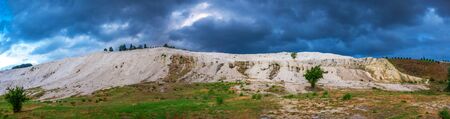 Pamukkale, Turkey â 07.15.2019. Pamukkale white Mountain on a cloudy summer morning.の写真素材