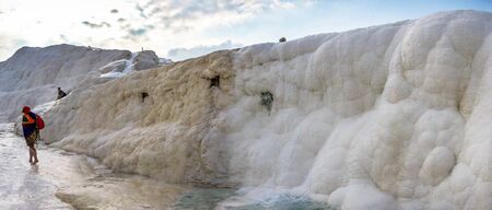 Pamukkale, Turkey â 07.15.2019. Mineral forests, petrified waterfalls and terraced basins in Pamukkale, Turkey, on a summer morning.のeditorial素材