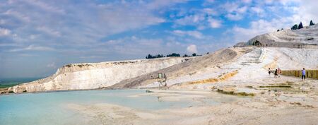 Pamukkale, Turkey â 07.15.2019. Mineral forests, petrified waterfalls and terraced basins in Pamukkale, Turkey, on a summer morning.のeditorial素材