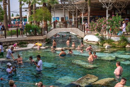 Pamukkale, Turkey â 07.15.2019. Cleopatra antic Pool in Hierapolis Ancient city on a sunny summer dayのeditorial素材