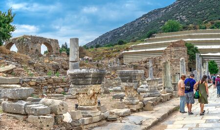 Ephesus, Turkey â€“ 07.17.2019. Ruins of antique Ephesus city on a sunny summer day