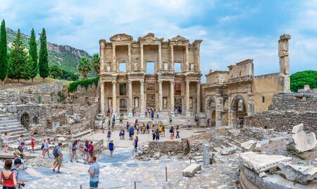 Ephesus, Turkey â 07.17.2019. Ephesus Library of Celsus in antique city on a sunny summer dayのeditorial素材