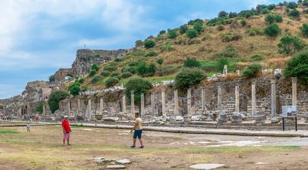 Ephesus, Turkey â 07.17.2019. Ruins of antique Ephesus city on a sunny summer dayのeditorial素材