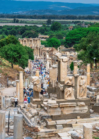 Ephesus, Turkey â 07.17.2019. Marble road Ruins of antique Ephesus city on a sunny summer dayのeditorial素材
