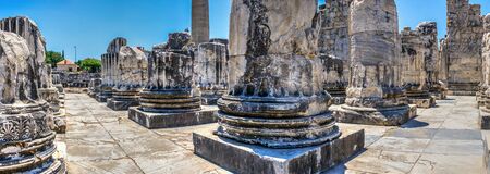 A base of a column of the eastern facade of the Temple of Apollo at Didyma, Turkey, on a sunny summer dayの写真素材