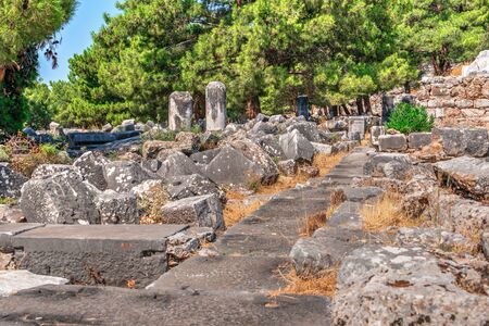 Ruins of the Ancient greek city of Priene in Turkey on a sunny summer dayの写真素材