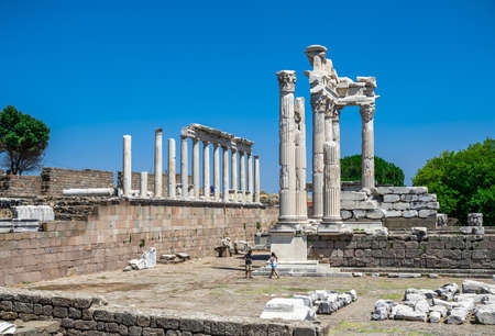 Pergamon, Turkey -07.22.2019. Ruins of the Temple of Dionysos in the Ancient Greek city Pergamon, Turkeyのeditorial素材