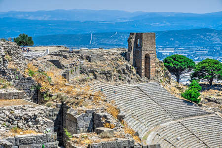 Pergamon, Turkey -07.22.2019. The ruins of an Ancient Theatre in the greek city of Pergamon in Turkey on a sunny summer dayのeditorial素材