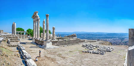 Pergamon, Turkey -07.22.2019. Ruins of the Temple of Dionysos in the Ancient Greek city Pergamon, Turkey. Big size panoramic viewのeditorial素材