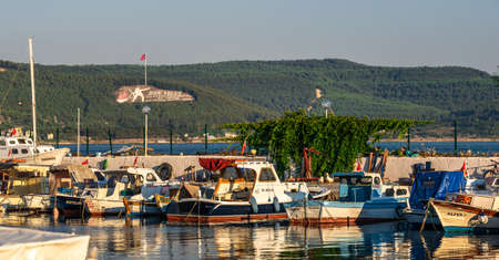 Canakkale, Turkey â 07.23.2019.  Boats in the harbor of Canakkale, Turkey, on a sunny summer morningのeditorial素材