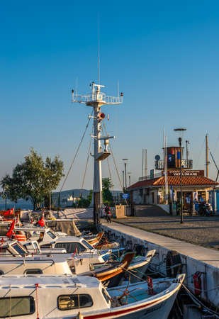 Canakkale, Turkey â 07.23.2019.  Boats in the harbor of Canakkale, Turkey, on a sunny summer morningのeditorial素材