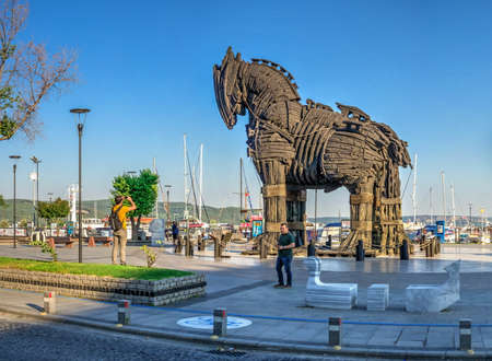 Canakkale, Turkey - 07.23.2019.  Statue of the Trojan horse in Canakkale, Turkey, on a summer morningのeditorial素材