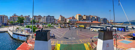 Canakkale, Turkey - 07.23.2019.  Canakkale ferry line across the Dardanelles in Turkey on  a sunny summer morningのeditorial素材