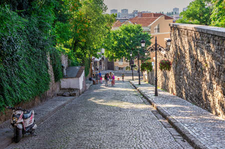 Plovdiv, Bulgaria - 07.24.2019. Streets in  Plovdiv old town, Bulgaria, on a sunny summer dayのeditorial素材