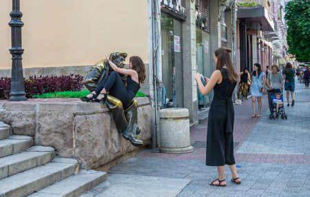 Plovdiv, Bulgaria - 07.24.2019. Knyaz Alexamder Street in Plovdiv, Bulgaria, the main street on a sunny summer dayのeditorial素材