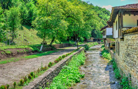 River Yantra in the Etar Architectural Ethnographic Complex in Bulgaria on a sunny summer dayのeditorial素材