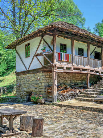 Gabrovo, Etar, Bulgaria - 07.27.2019. Old traditional house in the Etar Architectural Ethnographic Complex in Bulgaria on a sunny summer day. Big size panoramic photo.のeditorial素材