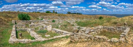 Ancient greek colony Olbia on the banks of the Southern Bug River in Ukraine on a cloudy summer day. Hi-res panoramic photo.の写真素材