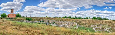 Ancient greek colony Olbia on the banks of the Southern Bug River in Ukraine on a cloudy summer day. Hi-res panoramic photo.の写真素材