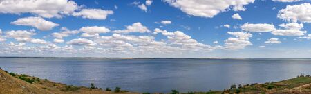 Ancient greek colony Olbia on the banks of the Southern Bug River in Ukraine on a cloudy summer day. Hi-res panoramic photo.の写真素材