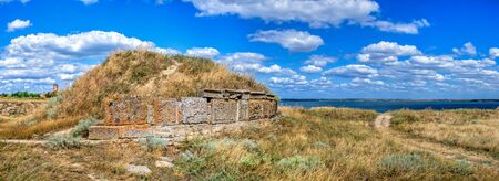 Ancient greek colony Olbia on the banks of the Southern Bug River in Ukraine on a cloudy summer day. Hi-res panoramic photo.の写真素材