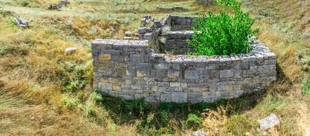 Ancient greek colony Olbia on the banks of the Southern Bug River in Ukraine on a cloudy summer day. Hi-res panoramic photo.の写真素材