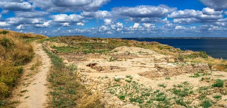 Ancient greek colony Olbia on the banks of the Southern Bug River in Ukraine on a cloudy summer day. Hi-res panoramic photo.の写真素材