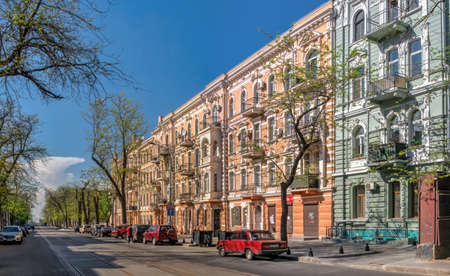 Odessa, Ukraine - 03.05. 2020. Old historic house in Odessa, Ukraine, on a sunny spring day
