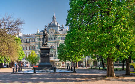 Odessa, Ukraine 28.04.2020. Cathedral Square and the monument to Count Vorontsov in Odessa, Ukraine, on a sunny spring morningのeditorial素材