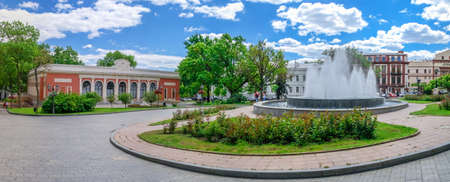 Odessa, Ukraine 05.22.2018. Theater Square, the most popular tourist place in Odessa, Ukraine, on a sunny spring dayのeditorial素材