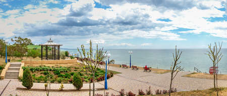 Yuzhne, Ukraine 05.23.2020. Seaside park in the city of Yuzhne, Ukraine. Panoramic view on a sunny spring dayのeditorial素材